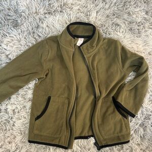 Kids Olive Green Fleece Jacket with Black Trim
